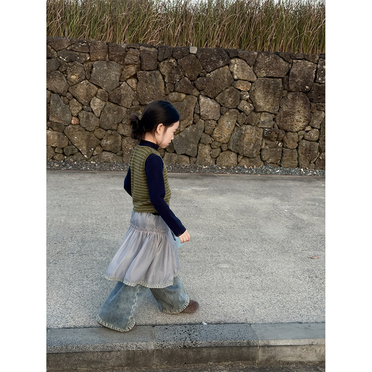 Girls' white Korean style patchwork gauze lace trim decoration