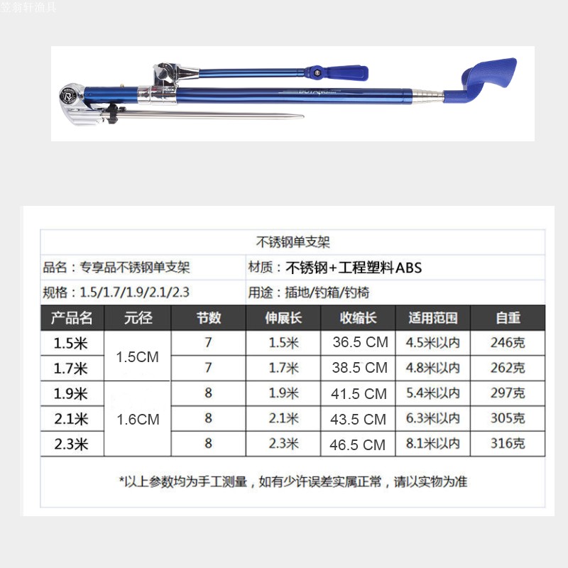 渤洋不锈钢鱼竿支架户外钓鱼竿炮台架多功能钓箱钓椅短节插地支架 - 图2