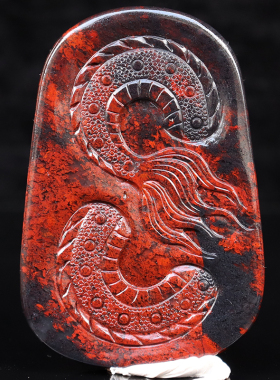 玉逸珠宝桂林鸡血玉龙牌