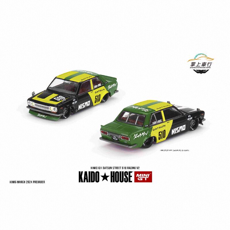 KaidoHouse& MINIGT1:64粉色R34火焰纹皮卡达特桑510合金汽车模型-图2