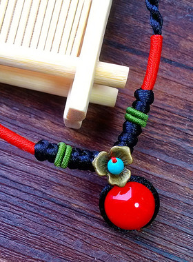 喜庆中国红色贝珠短项链