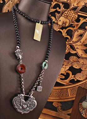 古银镶嵌天然翡翠项链