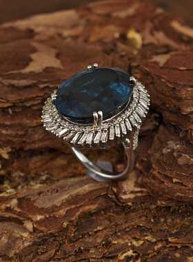 天然托帕石戒指女925银镶嵌时尚高级小众个性指环活口可调节