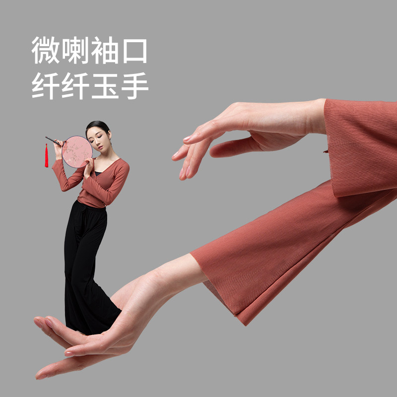 众爱舞苑中国舞舞蹈服上衣网纱女成人夏季黄色芭蕾舞服长袖演出服,淘宝优惠券,粉丝福利购,淘宝优惠卷