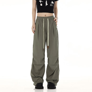 Neresum American overalls women's trendy summer summer pleated pleated paratrooper ໂສ້ງກິລາເຕັ້ນລໍາຊື່