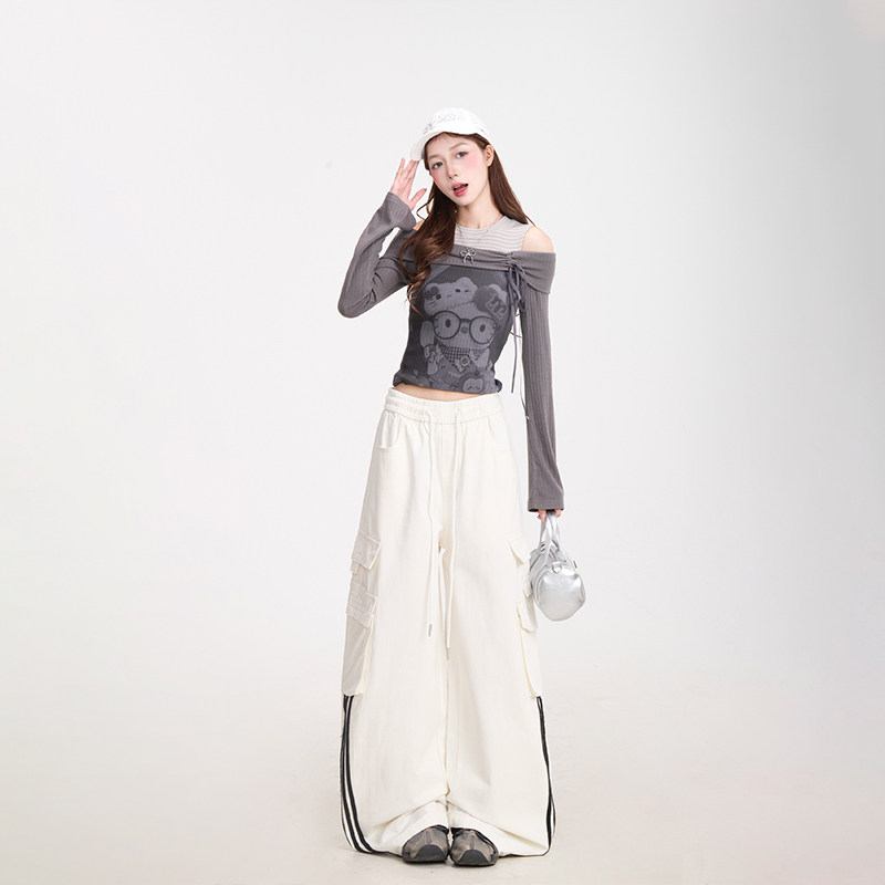 NERESUM韩系Kitty猫假两件长袖T恤女春季甜辣拼接设计感露肩上衣,淘宝优惠券,粉丝福利购,淘宝优惠卷