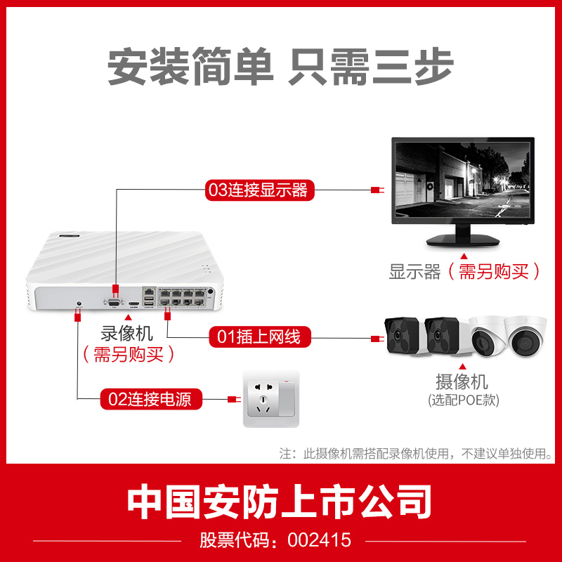 海康威视200万网络监控摄像头poe全彩夜视半球机DS-IPC-T12HV3-IA-图0