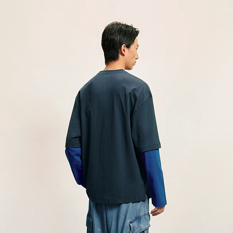 [商场同款]速写男装2025秋季新品长袖T恤撞色拼接假两件9P7113970 - 图2