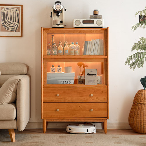 樱桃木书柜边柜餐边柜客厅展示柜沙发边柜实木边柜储物柜实木书架 - 图0