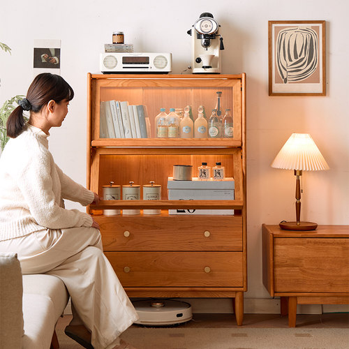 樱桃木书柜边柜餐边柜客厅展示柜沙发边柜实木边柜储物柜实木书架 - 图3