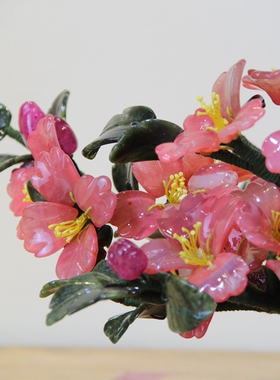 天然玉石牡丹花盆景客厅工艺礼品