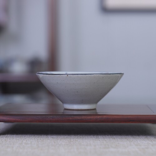 亦紫陶功夫茶具 粗陶茶杯 手绘青花 名家书法斗笠杯 仿古小茶盏 - 图1