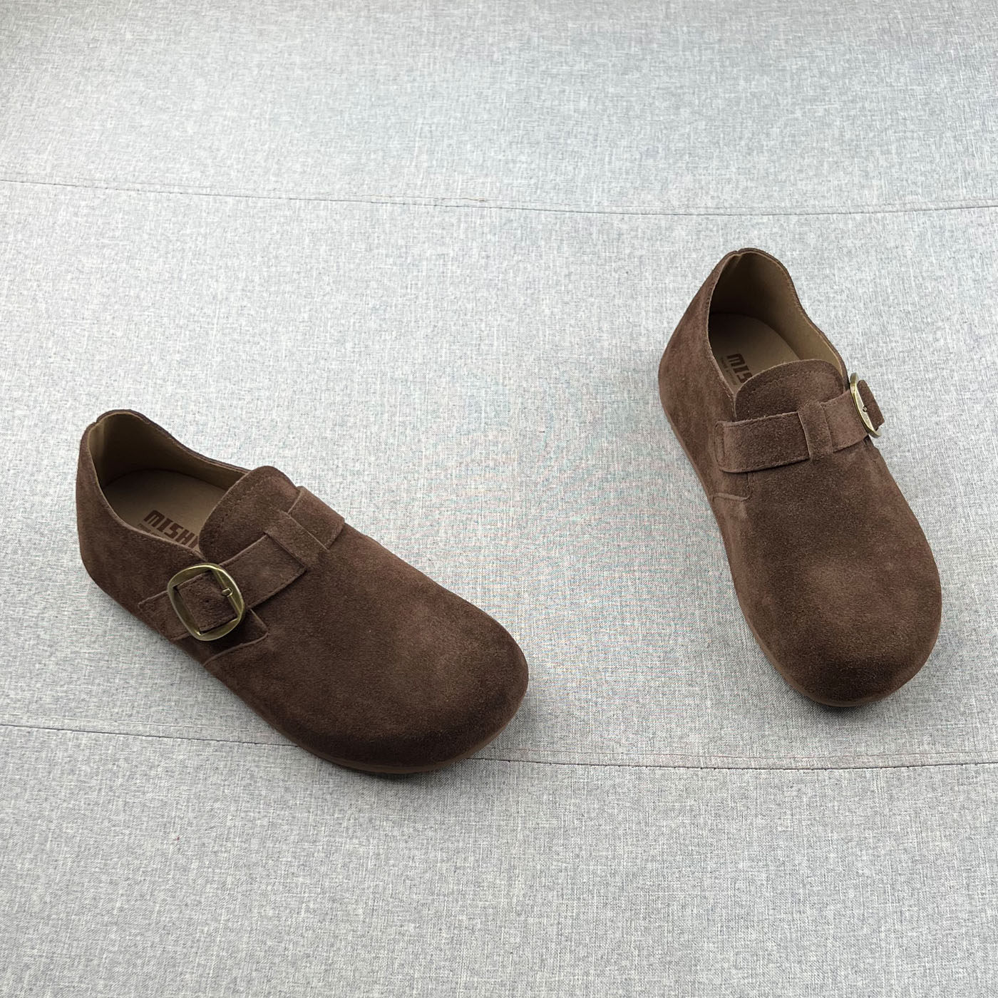 米新款~真皮搭扣一脚蹬内增高勃肯鞋豆豆鞋女2025年秋款防滑单鞋,淘宝优惠券,粉丝福利购,淘宝优惠卷