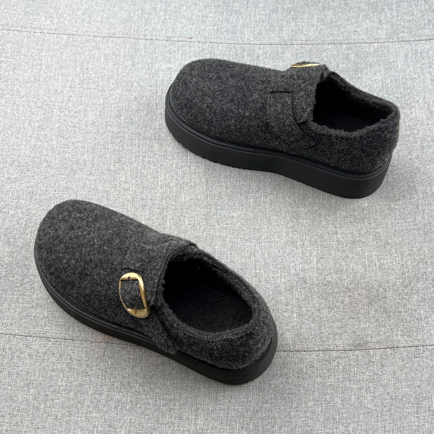 韩版呢子羊毛绒保暧魔术贴厚底增高勃肯鞋2025年冬款松糕底单鞋女,淘宝优惠券,粉丝福利购,淘宝优惠卷