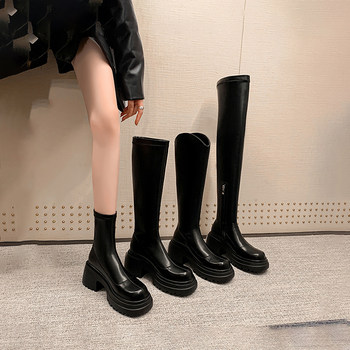 H buckle platform thick-soled slim boots for women 2023 new slimming and taller over-knee boots thick heel tall knight boots