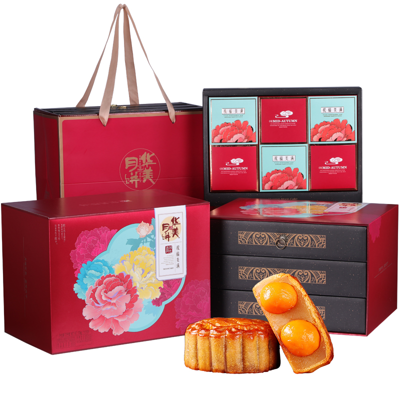 华美食品旗舰店华美月饼祝福美满礼盒装1100g广式蛋黄白莲蓉多口味中秋节团购3