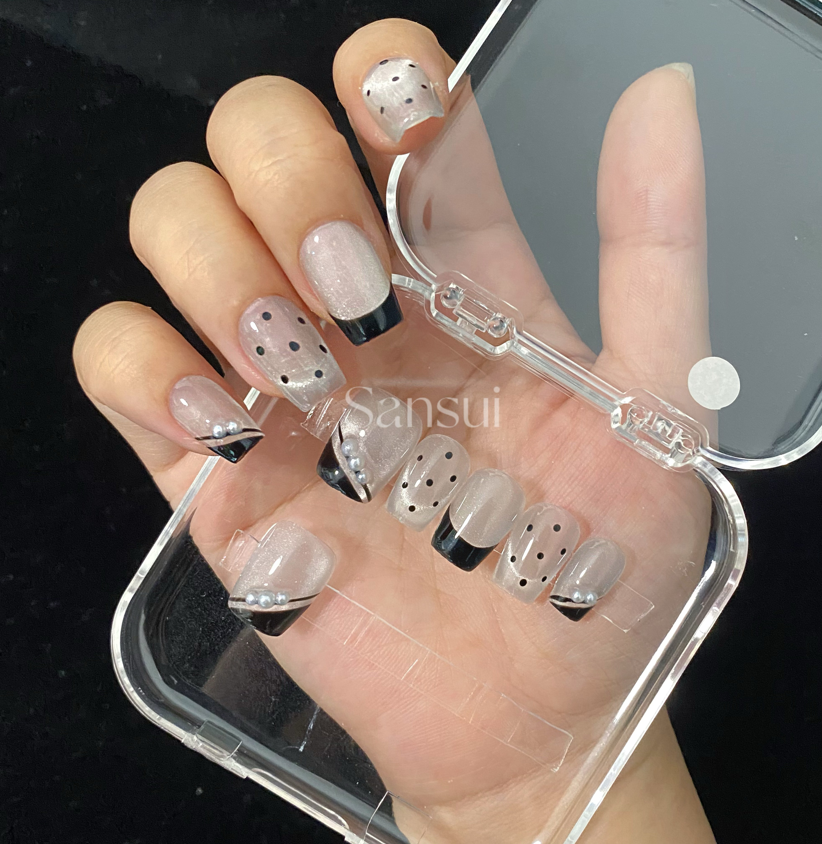 【Sansui Nail】手工穿戴甲清冷短款短T高级猫眼定制气质美甲-图0