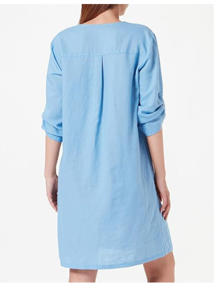 欧单b春夏季女装大码长款亚麻衬衫五分袖连衣裙linen shirt dress