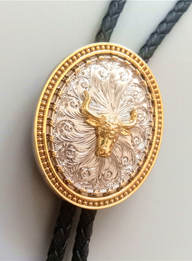 纯金电镀领带男pu皮绳唐草纹