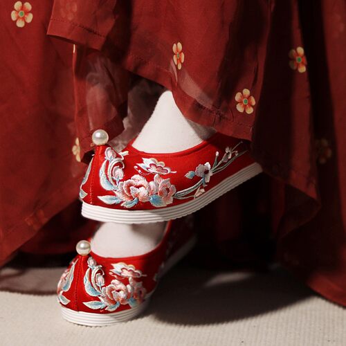 江南朱记汉服鞋【惊春羽】女古风绣花鞋汉服配鞋内增高布鞋平跟 - 图2