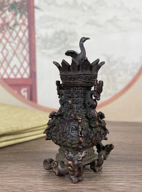 仿古春秋战汉青铜莲鹤方壶家家居办公室客厅装饰品摆件古玩收藏