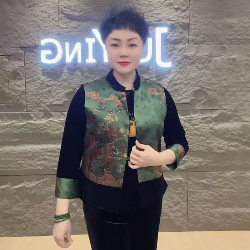 春装新款中年妈妈装国风洋气真丝绒马夹短款时尚宽松大码马甲外套,淘宝优惠券,粉丝福利购,淘宝优惠卷