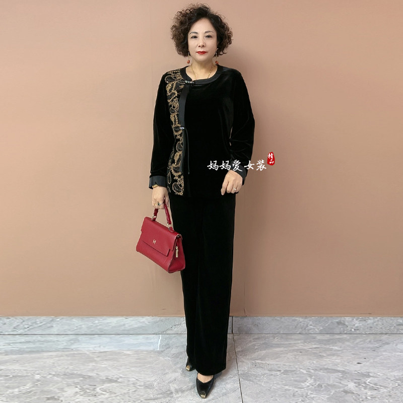 阔太太国风新款步摇提花撞色中老年妈妈上衣秋季丝绒洋气大码套装,淘宝优惠券,粉丝福利购,淘宝优惠卷