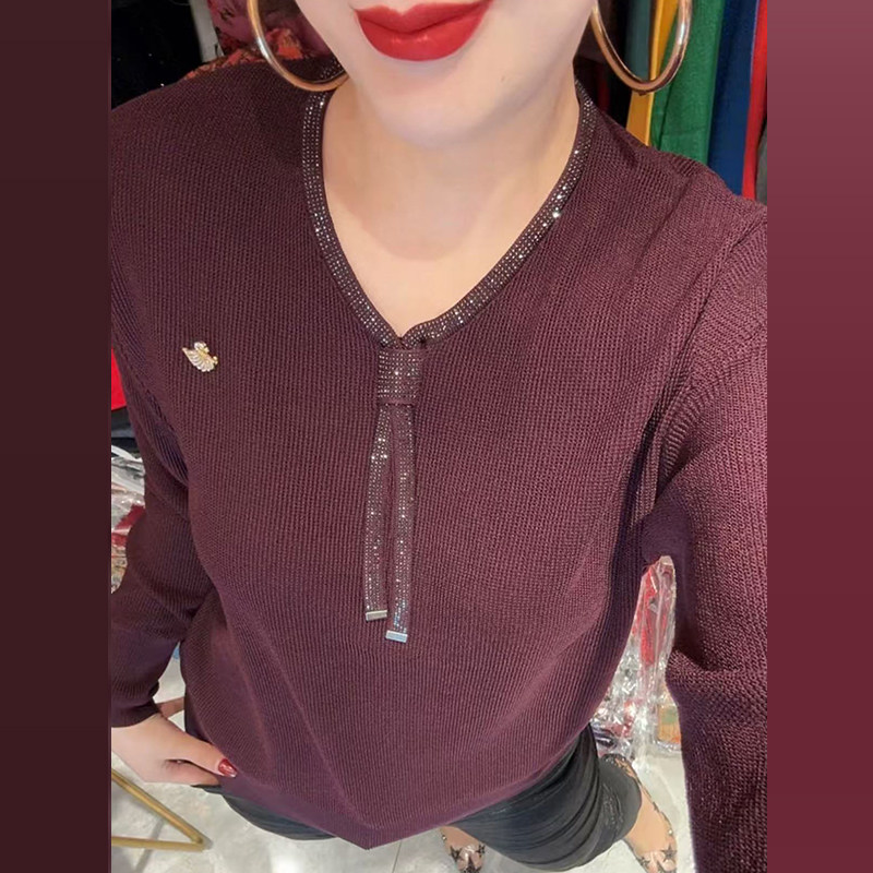 春季新款时尚气质中年妈妈装冰麻针织衫长袖时尚宽松遮肉V领毛衣,淘宝优惠券,粉丝福利购,淘宝优惠卷