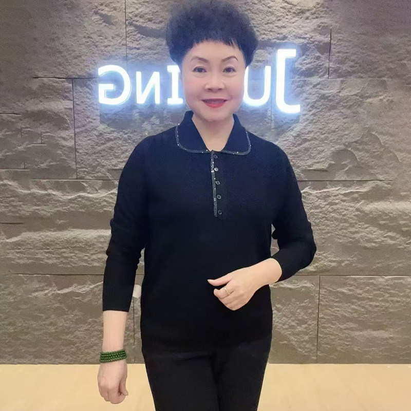 2026秋冬新款中老年妈妈装冰麻衫女POLO翻领宽松大码纯色减龄毛衣