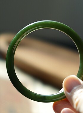 出！北玺珠宝品茗天然青玉手镯冷淡风古法细圆条和田玉碧玉镯57圈