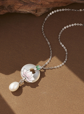 925纯银蛇头莲花平安扣项链