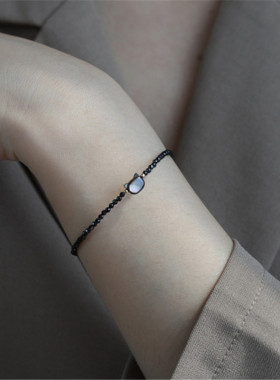 黑尖晶黑猫手链潮酷复古