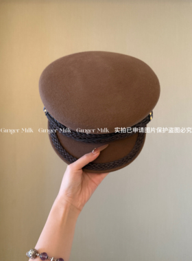 GingerMilk新 d家定制蜡绳羊毛复古圆顶马术帽秋冬时髦显脸小