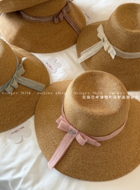 GingerMilk春夏新 五色两版本蝴蝶结平顶帽大檐盆帽度假百搭遮阳