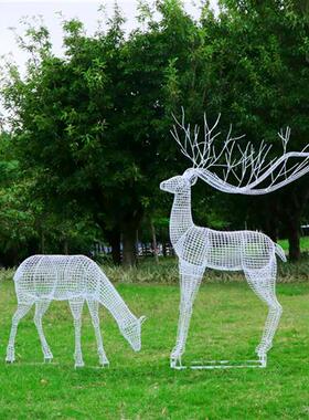 户外铁艺不锈钢镂空可发光梅花鹿雕塑景区园林景观小品装饰摆件