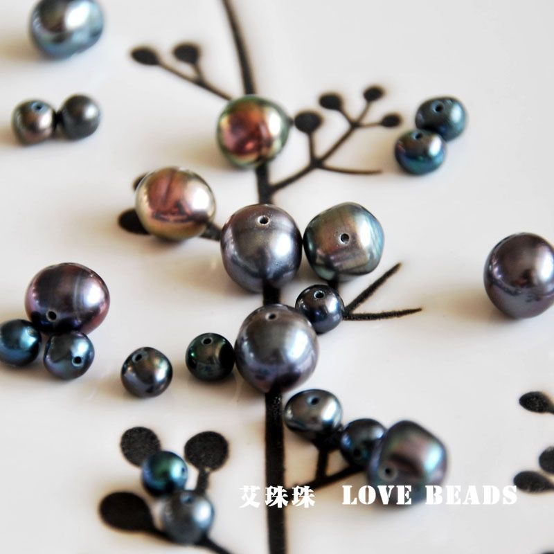 天然孔雀绿蓝黑珍珠淡水散珠子DIY手工串珠配珠手链项链土豆珠 - 图0