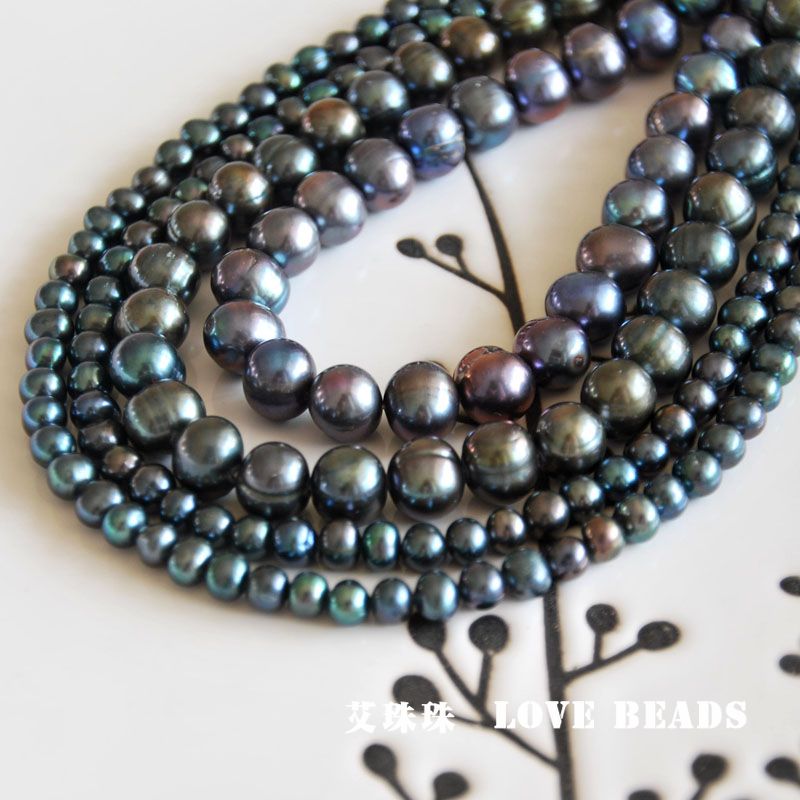 天然孔雀绿蓝黑珍珠淡水散珠子DIY手工串珠配珠手链项链土豆珠 - 图2