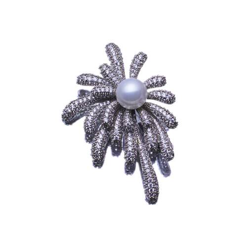 Hijewel烟花微镶锆石天然淡水珍珠胸针精致别针胸花 - 图3