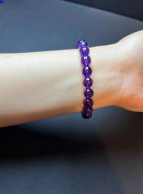 美美的南非紫水晶单圈圆珠手链，颜色浓郁 晶体通透