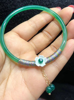 古风天然玉髓叮当镯冰种绿色手镯子汉服古风网红女夏小细条少女款