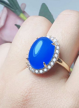 s925纯银天然绿玉髓活口戒指翡翠色粉玛瑙指环女开口镶钻日韩饰品