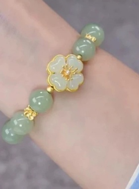 新款古风四叶草和田玉手链复古轻