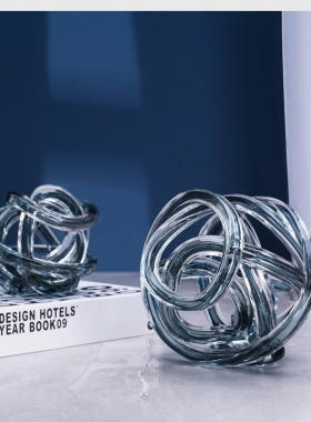 现代轻奢结婚礼物蓝色玻璃透明麻球样板水晶创意艺术饰品软装摆件