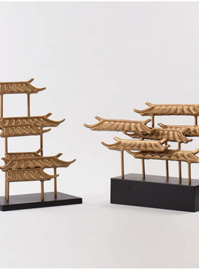 现代新中式屋檐建筑摆件铁艺酒店餐厅书房样板间玄关装饰工艺摆设