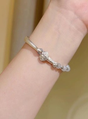 新款直播同款金色莲花半镯手链女