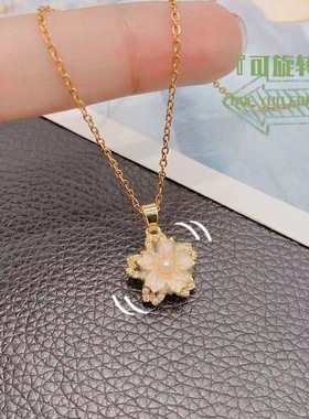 新款可旋转樱花项链女ins纯银轻
