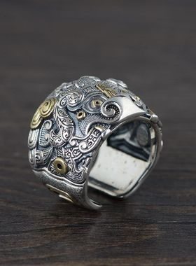 霸气兽面纹纯银戒指古风复古国风
