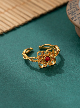 【新国潮高级感黄金色四方如意戒