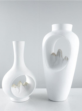 新中式客厅博古架酒柜玄关花器摆件样板房白色禅意花瓶软装饰品