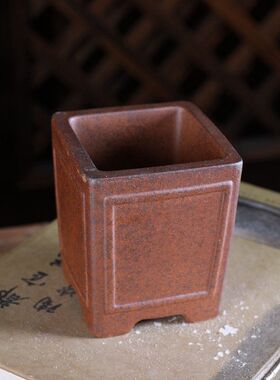 宜兴紫砂大号花盆 柴烧复古中式 窗线高方 王飞款 盆景绿植桌面